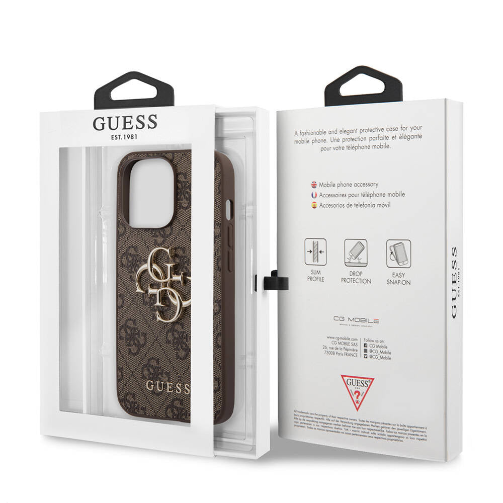 iPhone 13 Pro Max Kılıf Guess Orijinal Lisanslı PU Deri 4G Desenli Metal Büyük 4G ve Yazı Logolu Kılıf