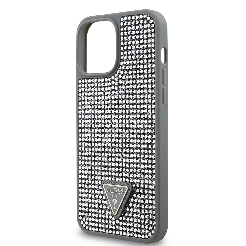iPhone 13 Pro Max Kılıf Guess Orijinal Lisanslı Taşlı Arka Yüzey Üçgen Logolu Kılıf