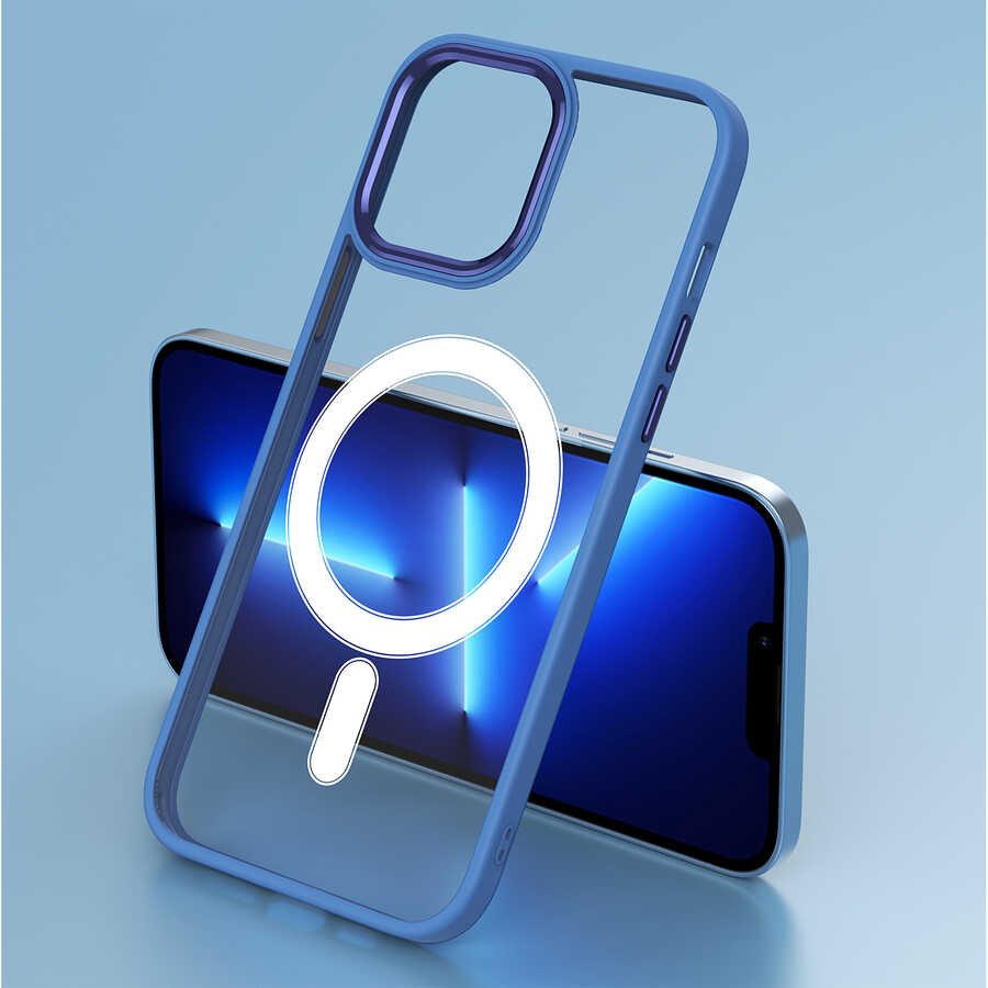 iPhone 13 Pro Max Kılıf Wireless Şarj Özellikli Zore Krom M-safe Silikon Kılıf