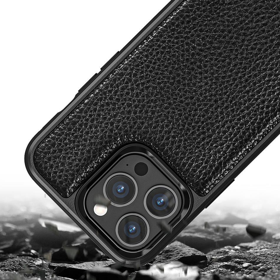 iPhone 13 Pro Max Kılıf Wiwu Genuine Leather Plastic Calfskin Orjinal Deri Kılıf