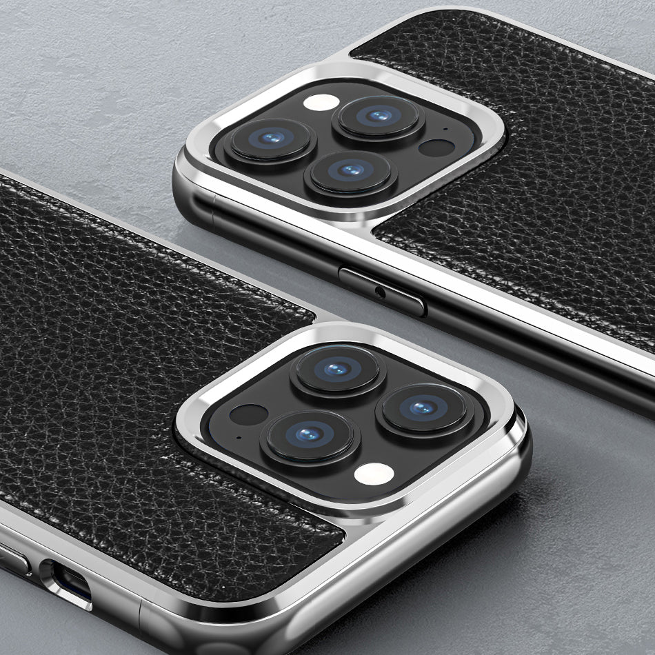 iPhone 13 Pro Max Kılıf Wiwu Genuine Leather Silver Calfskin Orijinal Deri Kılıf