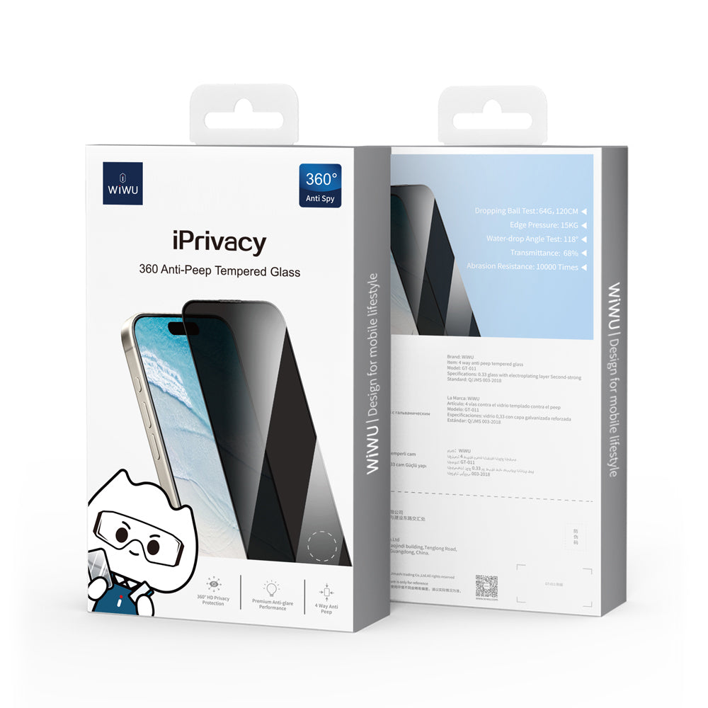 iPhone 13 Pro Max Wiwu GT-011 Anti-Bakteriyel Özellikli Polimer Oleofobik Kaplama Temperli Privacy Cam Ekran Koruyucu