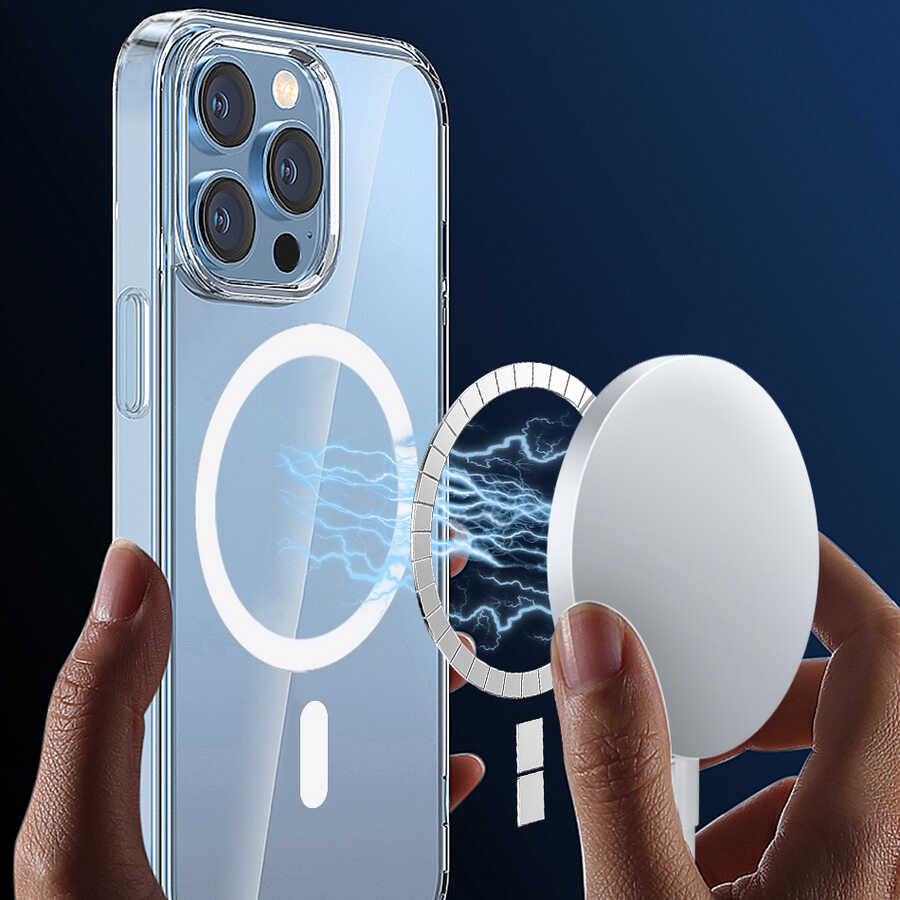 iPhone 13 Wiwu M-safe Şarj Özellikli Lens Korumalı Şeffaf Silikon Kılıf