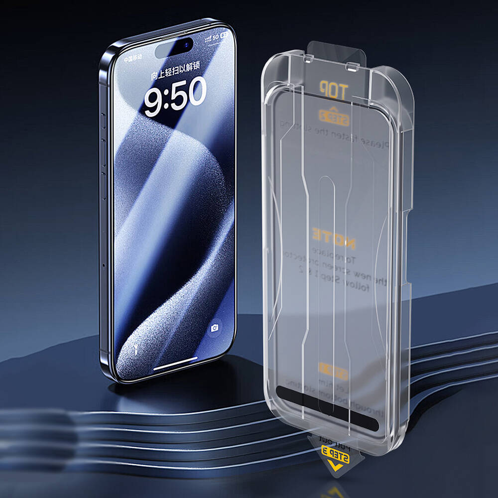 iPhone 13 Wiwu SQ-008 Oleofobik Easy Install Darbeye Karşı Dayanıklı Temperli Cam Ekran Koruyucu + Kolay Uygulama Aparatlı