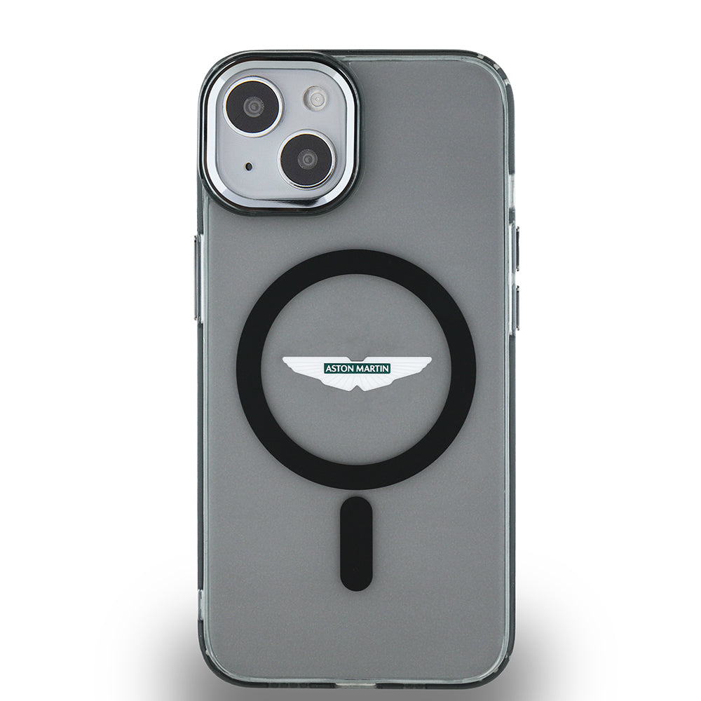iPhone 14 Kılıf Aston Martin Orijinal Lisanslı M-safe Şarj Özellikli IML Baskı Logolu Metal Düğmeli Kılıf