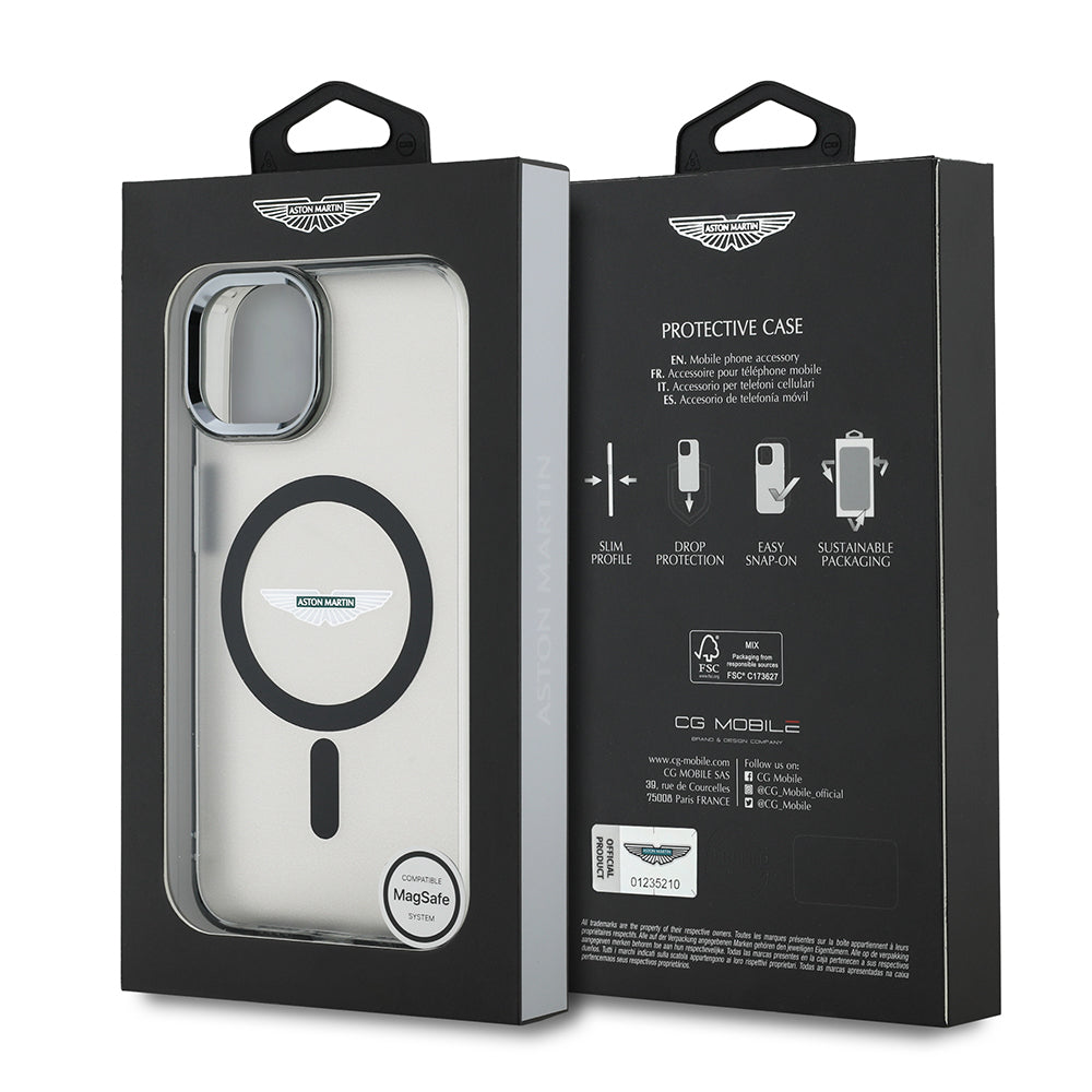 iPhone 14 Kılıf Aston Martin Orijinal Lisanslı M-safe Şarj Özellikli IML Baskı Logolu Metal Düğmeli Kılıf
