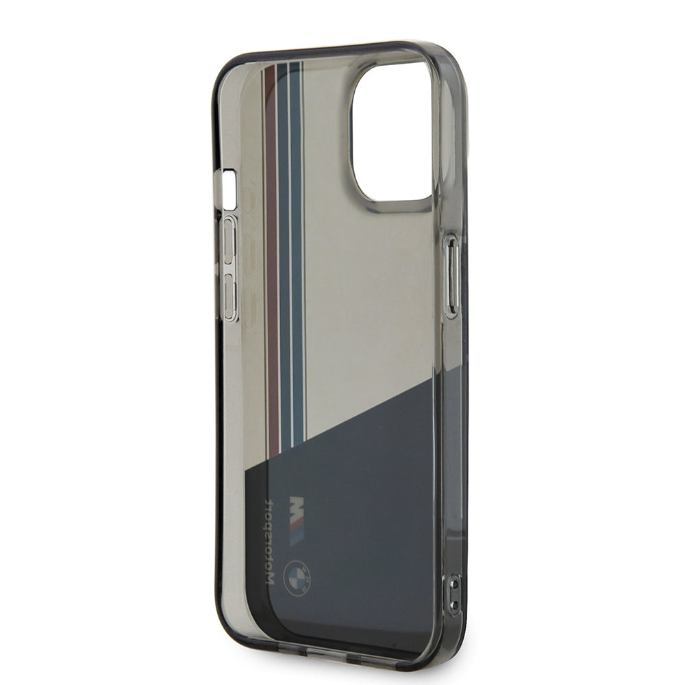 iPhone 14 Kılıf BMW Orijinal Lisanslı Yarı Transparan M Dizayn Çizgili Kılıf