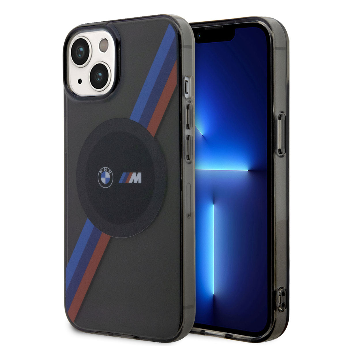 iPhone 14 Kılıf BMW M-safe Şarj Özellikli Transparan 3 Renkli Şerit Dizayn Kılıf