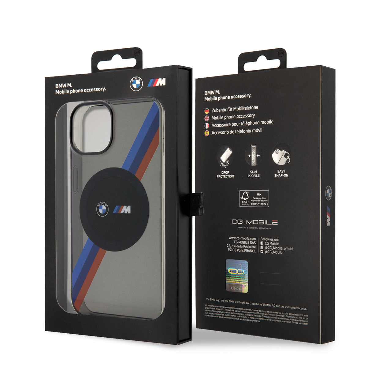 iPhone 14 Kılıf BMW M-safe Şarj Özellikli Transparan 3 Renkli Şerit Dizayn Kılıf