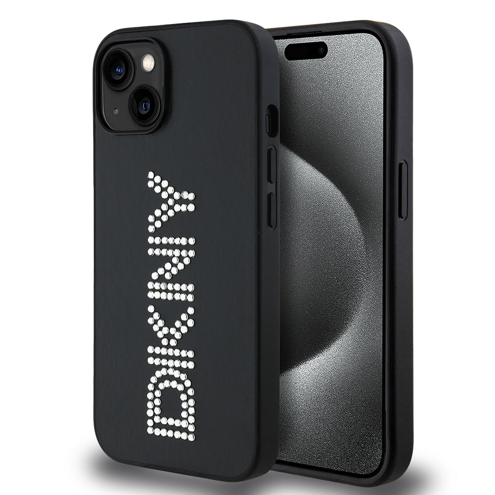 iPhone 14 Kılıf DKNY Orijinal Lisanslı Taşlı DKNY Yazılı Metalik Rhinestones PU Deri Kılıf