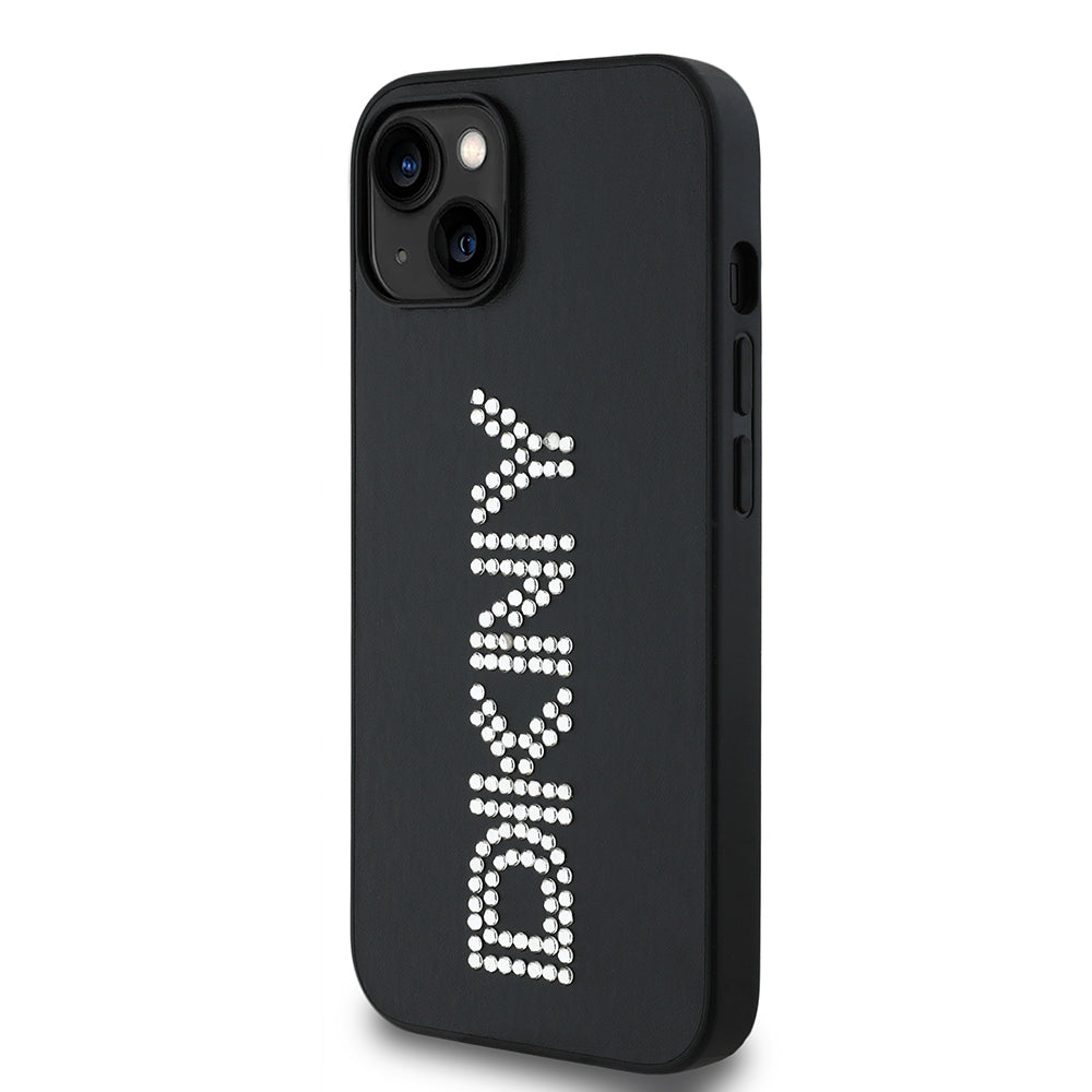 iPhone 14 Kılıf DKNY Orijinal Lisanslı Taşlı DKNY Yazılı Metalik Rhinestones PU Deri Kılıf