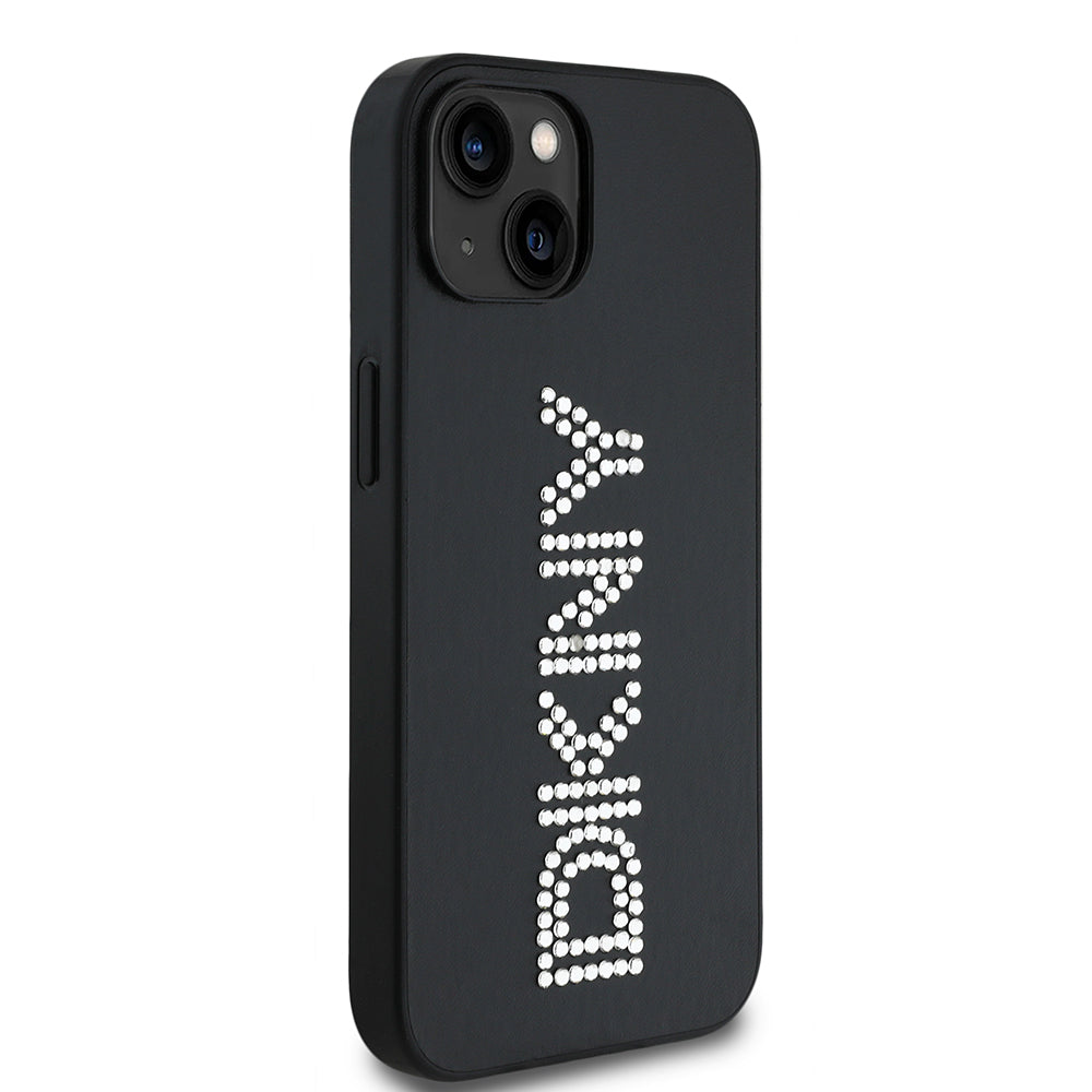 iPhone 14 Kılıf DKNY Orijinal Lisanslı Taşlı DKNY Yazılı Metalik Rhinestones PU Deri Kılıf