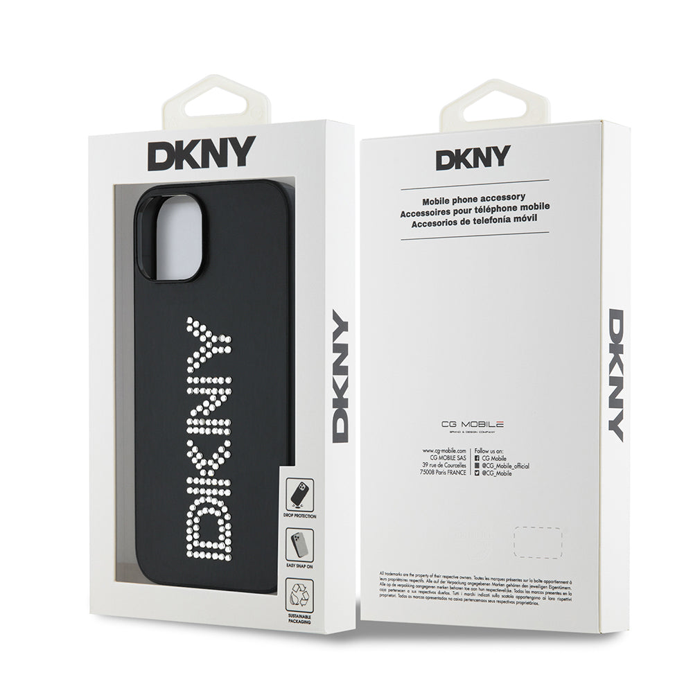 iPhone 14 Kılıf DKNY Orijinal Lisanslı Taşlı DKNY Yazılı Metalik Rhinestones PU Deri Kılıf