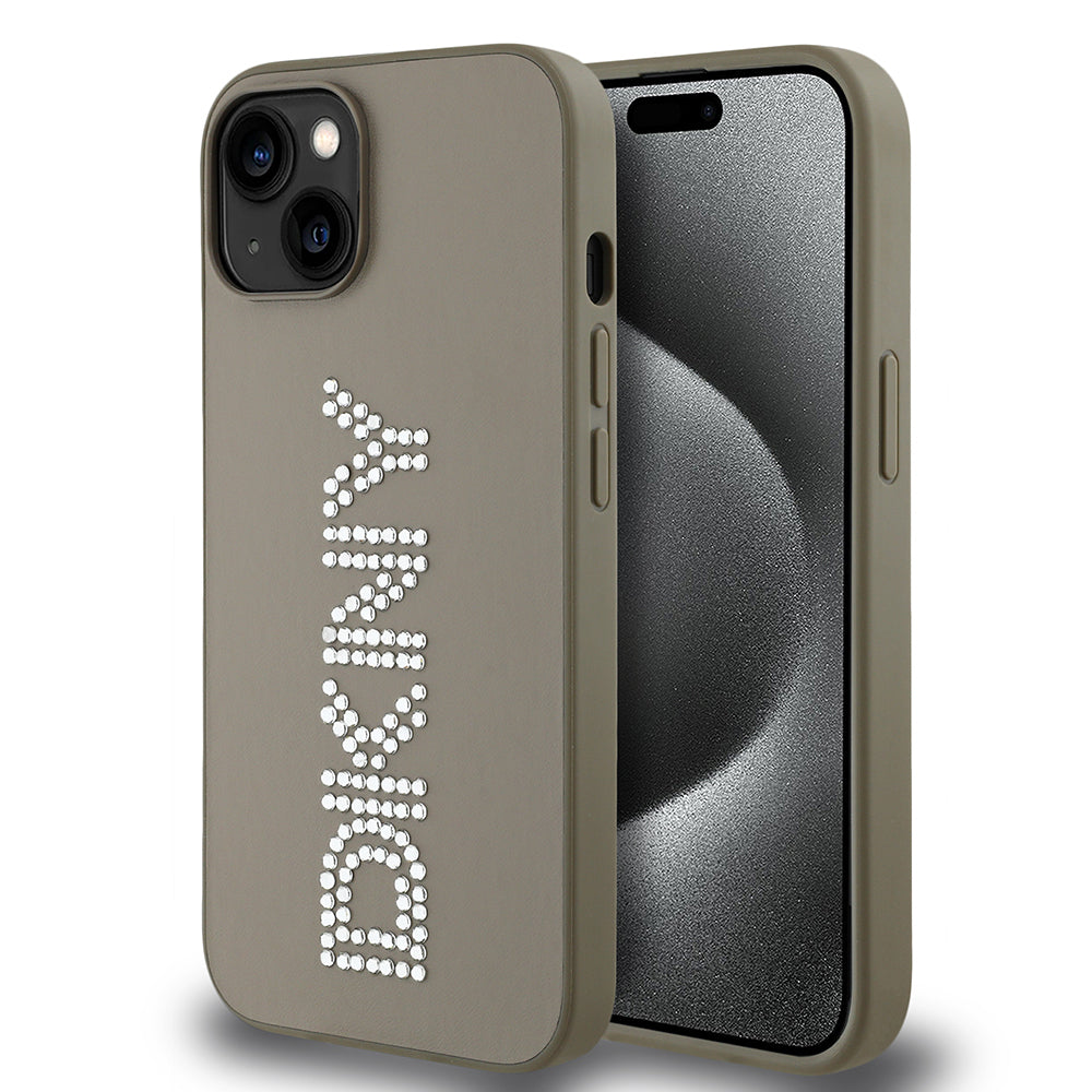 iPhone 14 Kılıf DKNY Orijinal Lisanslı Taşlı DKNY Yazılı Metalik Rhinestones PU Deri Kılıf