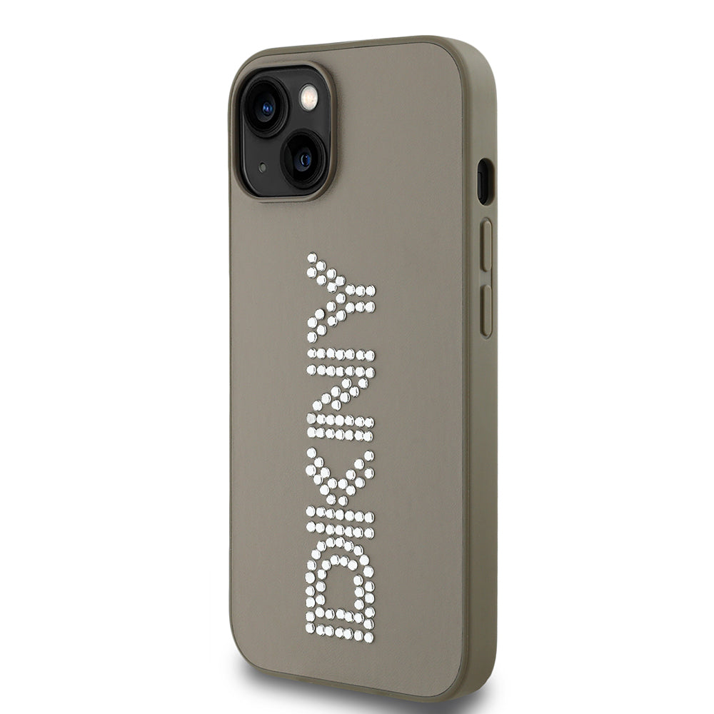 iPhone 14 Kılıf DKNY Orijinal Lisanslı Taşlı DKNY Yazılı Metalik Rhinestones PU Deri Kılıf