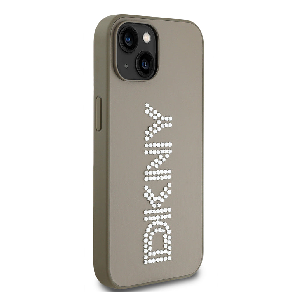 iPhone 14 Kılıf DKNY Orijinal Lisanslı Taşlı DKNY Yazılı Metalik Rhinestones PU Deri Kılıf