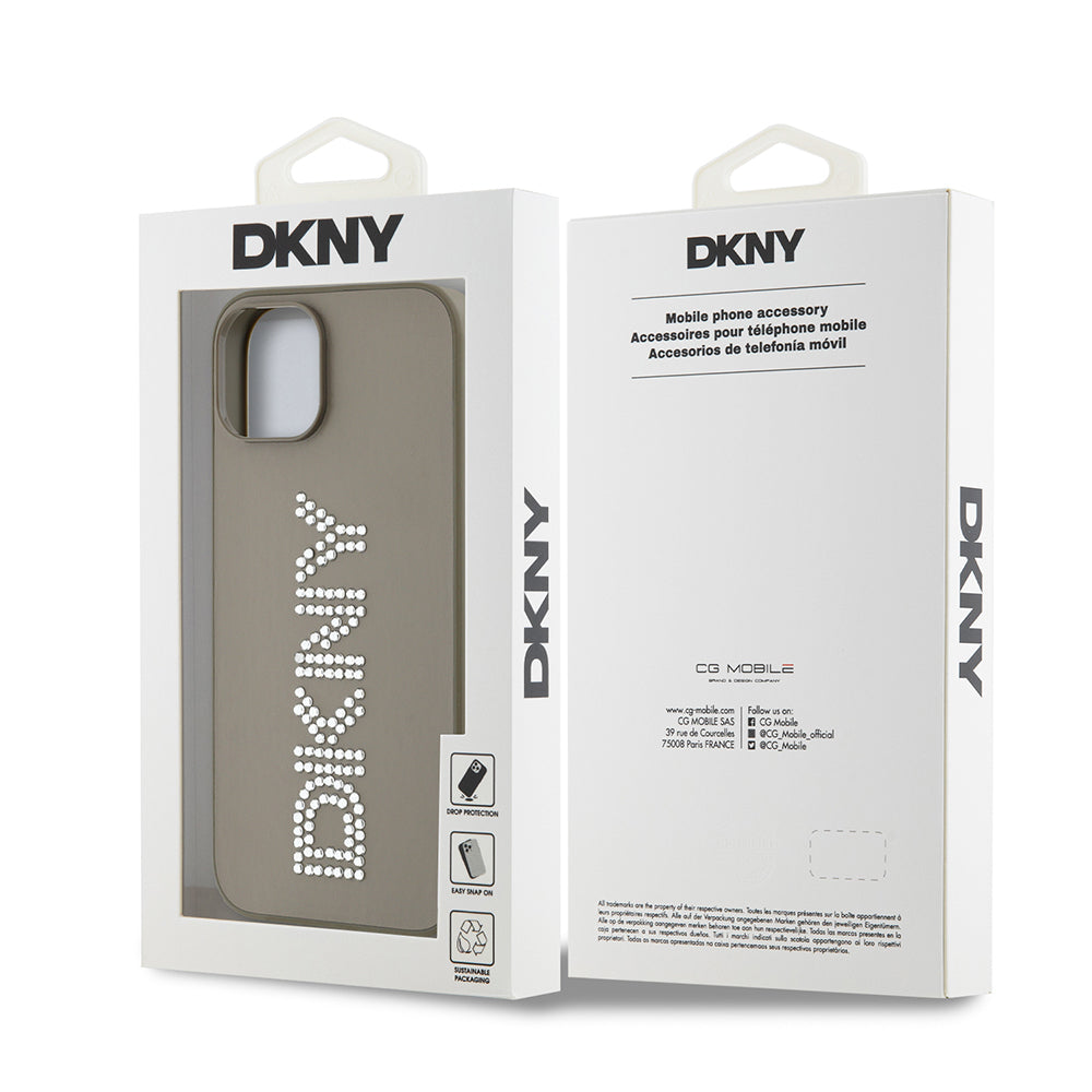 iPhone 14 Kılıf DKNY Orijinal Lisanslı Taşlı DKNY Yazılı Metalik Rhinestones PU Deri Kılıf