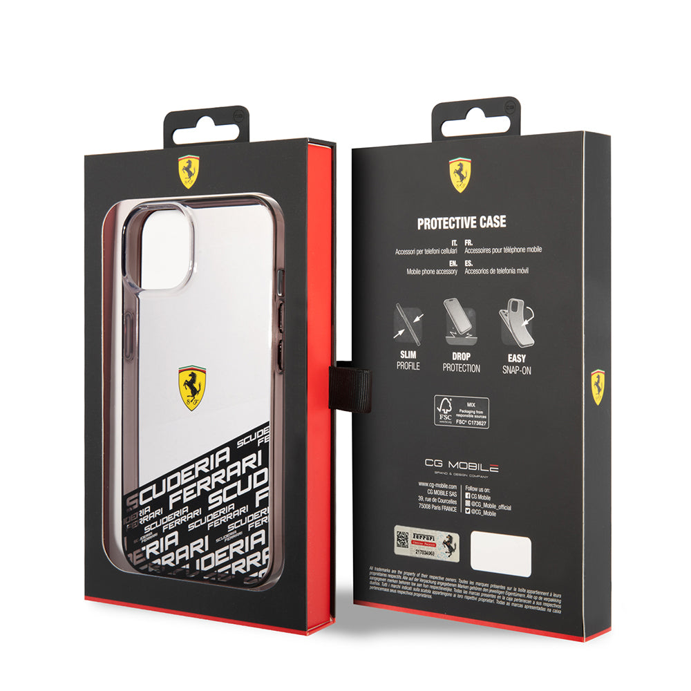 iPhone 14 Kılıf Ferrari Orijinal Lisanlı Transparan Alt Kısım Baskılı Dizayn Kılıf