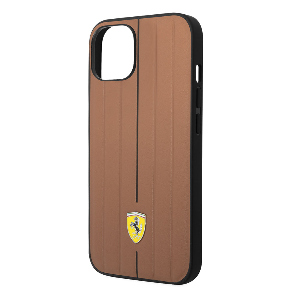 iPhone 14 Kılıf Ferrari Orijinal Lisanslı Deri Arka Yüzey Metal Logolu Şerit Tasarımlı Kılıf