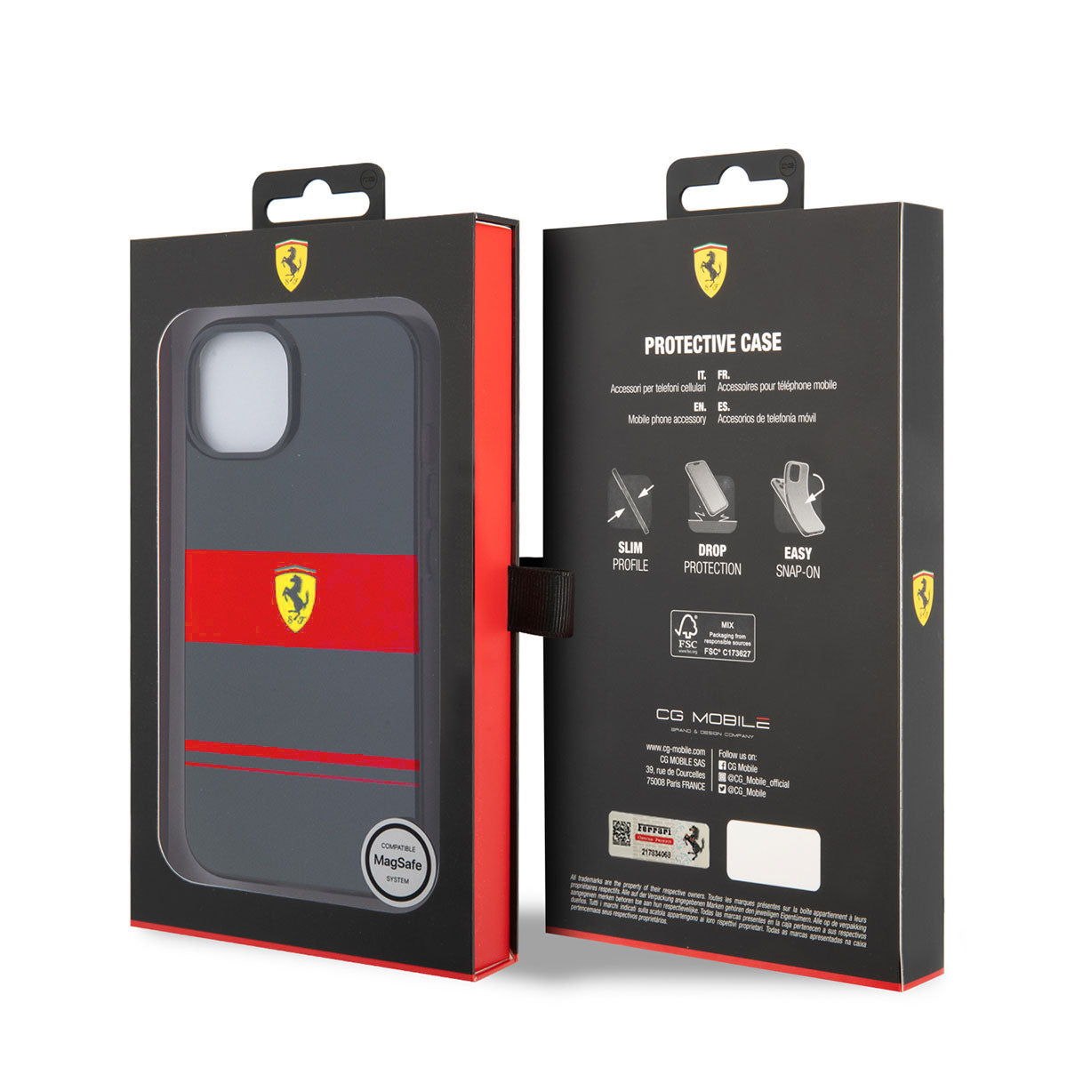 iPhone 14 Kılıf Ferrari Orijinal Lisanslı M-safe Şarj Özellikli Yatay Çizgili Dizayn Kılıf