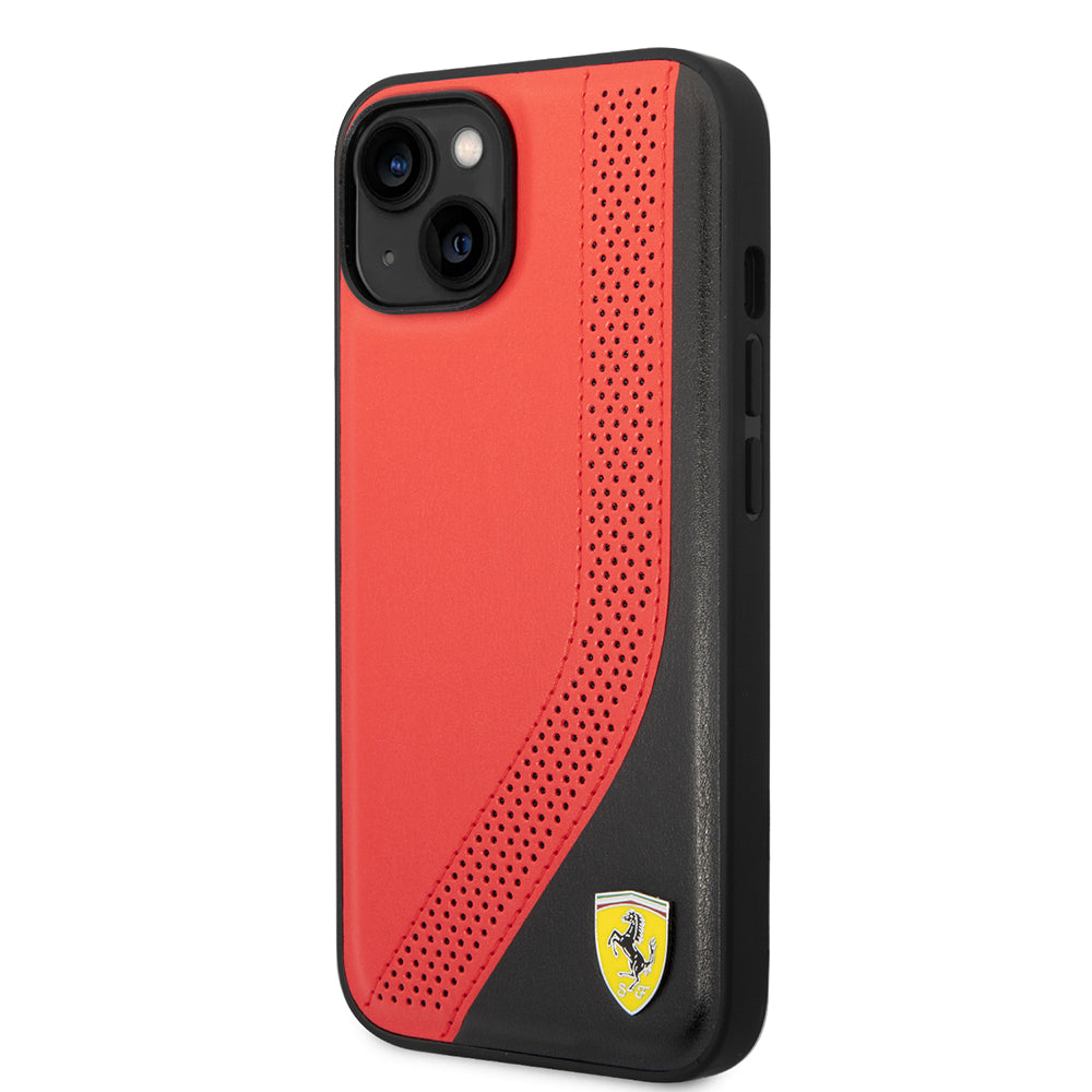 iPhone 14 Kılıf Ferrari Orijinal Lisanslı Metal Logolu Deri Delikli Dikişli Dizayn Kılıf