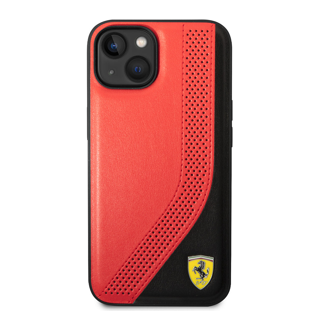 iPhone 14 Kılıf Ferrari Orijinal Lisanslı Metal Logolu Deri Delikli Dikişli Dizayn Kılıf