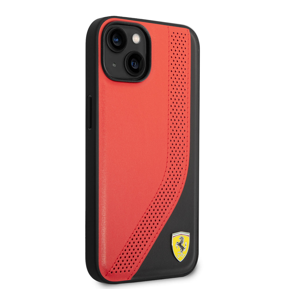 iPhone 14 Kılıf Ferrari Orijinal Lisanslı Metal Logolu Deri Delikli Dikişli Dizayn Kılıf