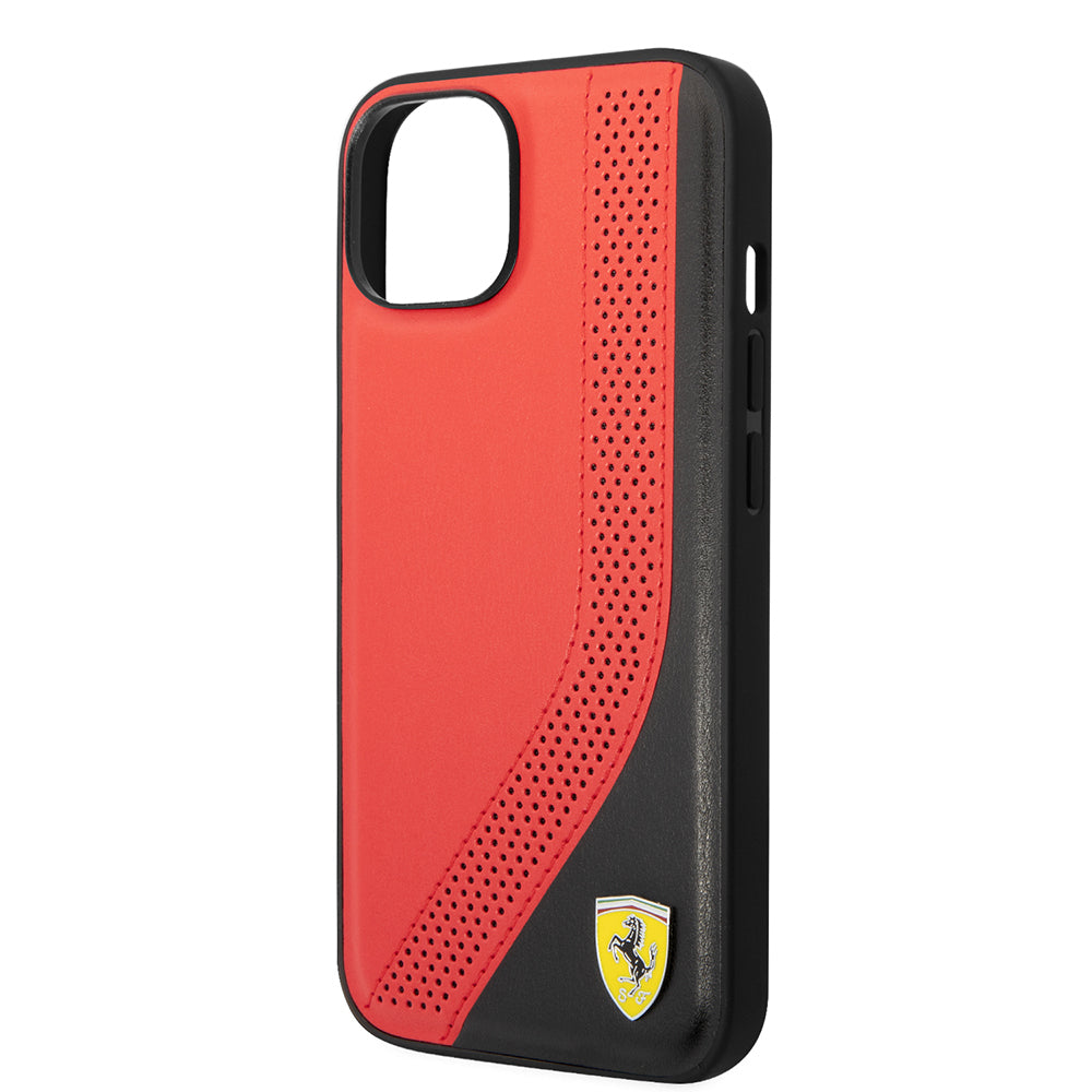iPhone 14 Kılıf Ferrari Orijinal Lisanslı Metal Logolu Deri Delikli Dikişli Dizayn Kılıf