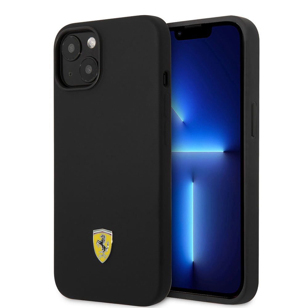 iPhone 14 Kılıf Ferrari Orijinal Lisanslı Silikon Metal Logo Dizayn Kılıf