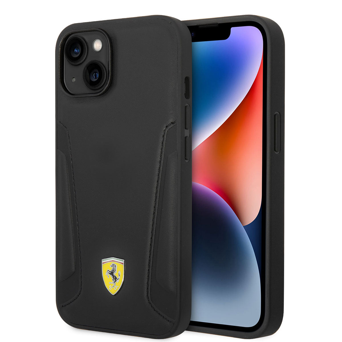 iPhone 14 Kılıf Ferrari M-safe Şarj Özellikli Deri Kenarları Damgalı Dizayn Kılıf