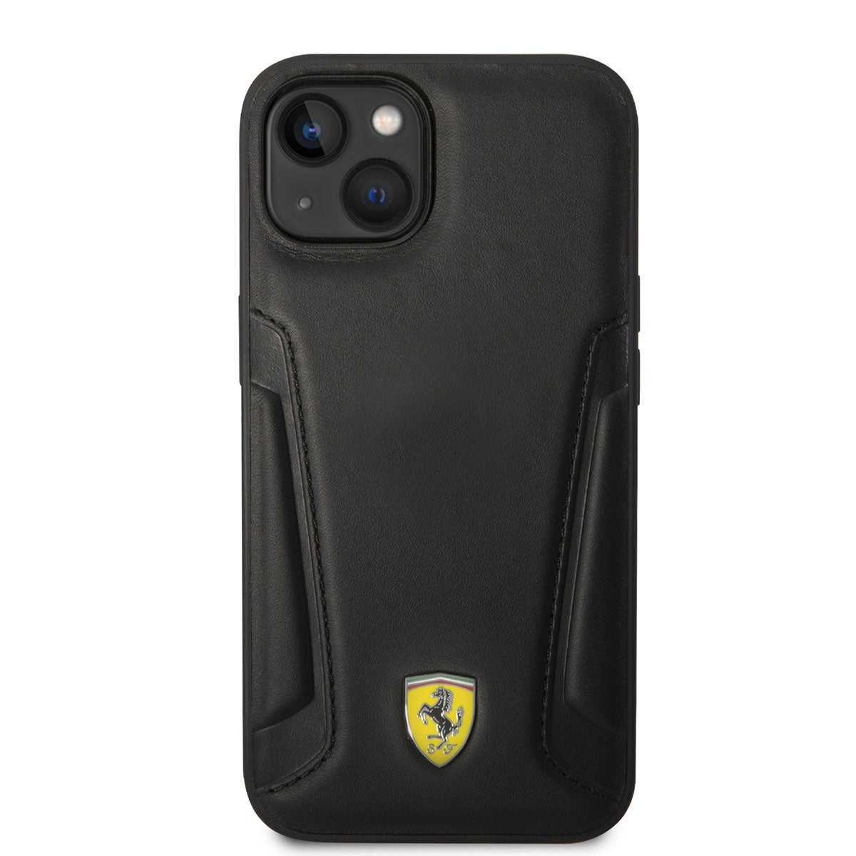iPhone 14 Kılıf Ferrari M-safe Şarj Özellikli Deri Kenarları Damgalı Dizayn Kılıf