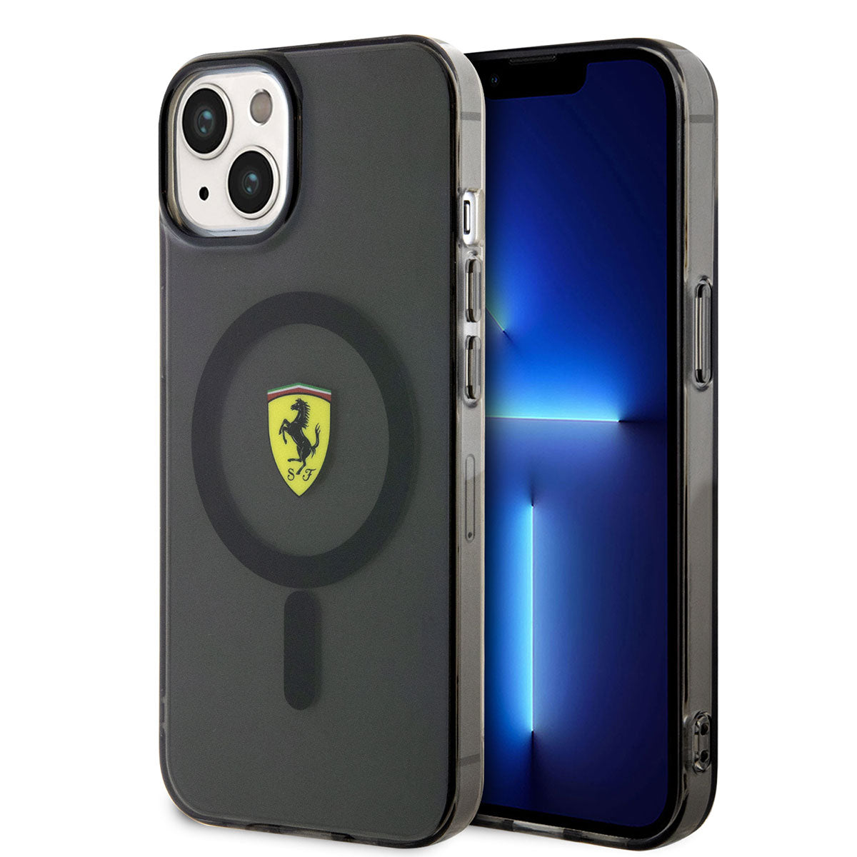 iPhone 14 Kılıf Ferrari M-safe Şarj Özellikli Yarı Transparan Dizayn Kılıf