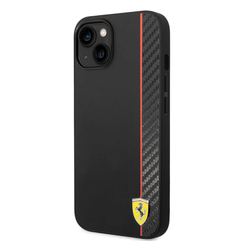 iPhone 14 Kılıf Ferrari orijinal Lisanslı M-safe Şarj Özellikli Pu Deri Ve Karbon Şeritli Dizayn Kılıf