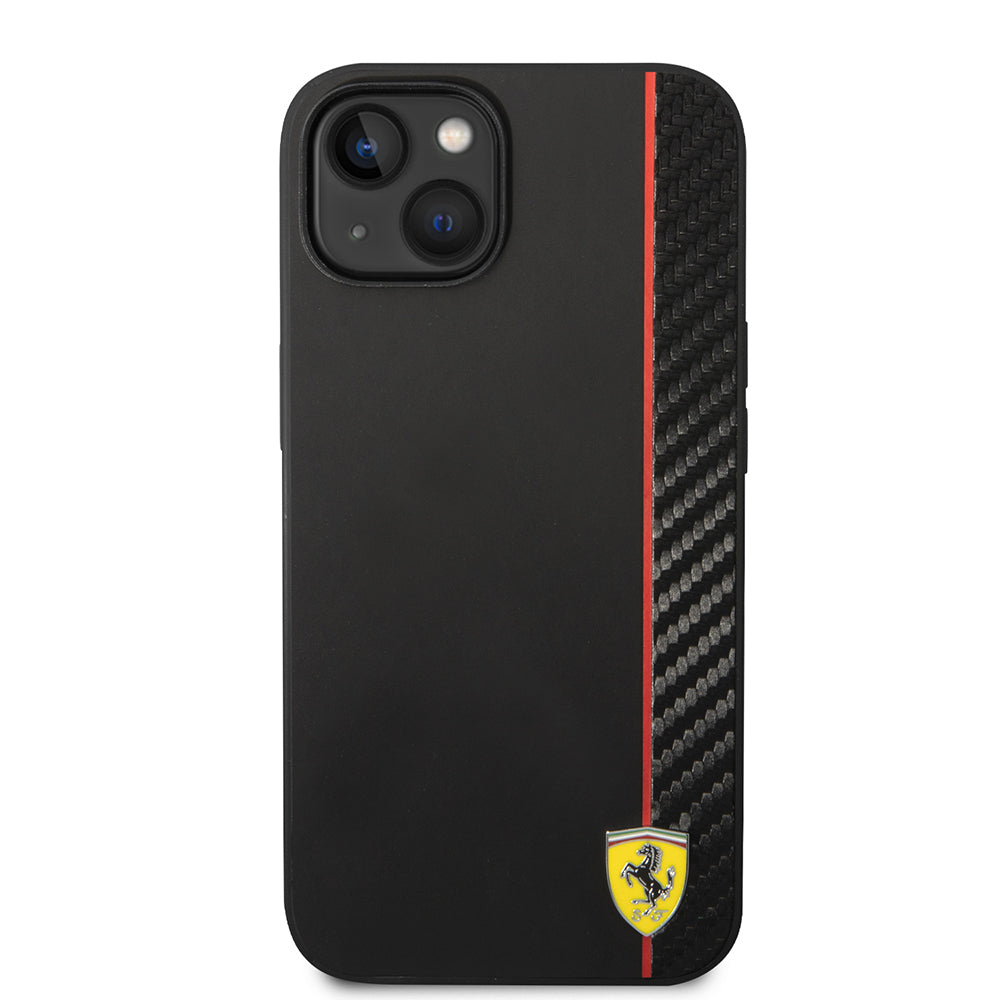 iPhone 14 Kılıf Ferrari orijinal Lisanslı M-safe Şarj Özellikli Pu Deri Ve Karbon Şeritli Dizayn Kılıf