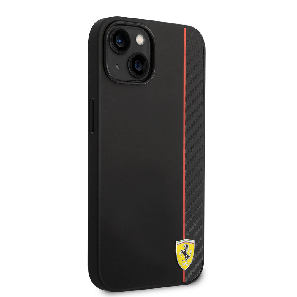 iPhone 14 Kılıf Ferrari orijinal Lisanslı M-safe Şarj Özellikli Pu Deri Ve Karbon Şeritli Dizayn Kılıf