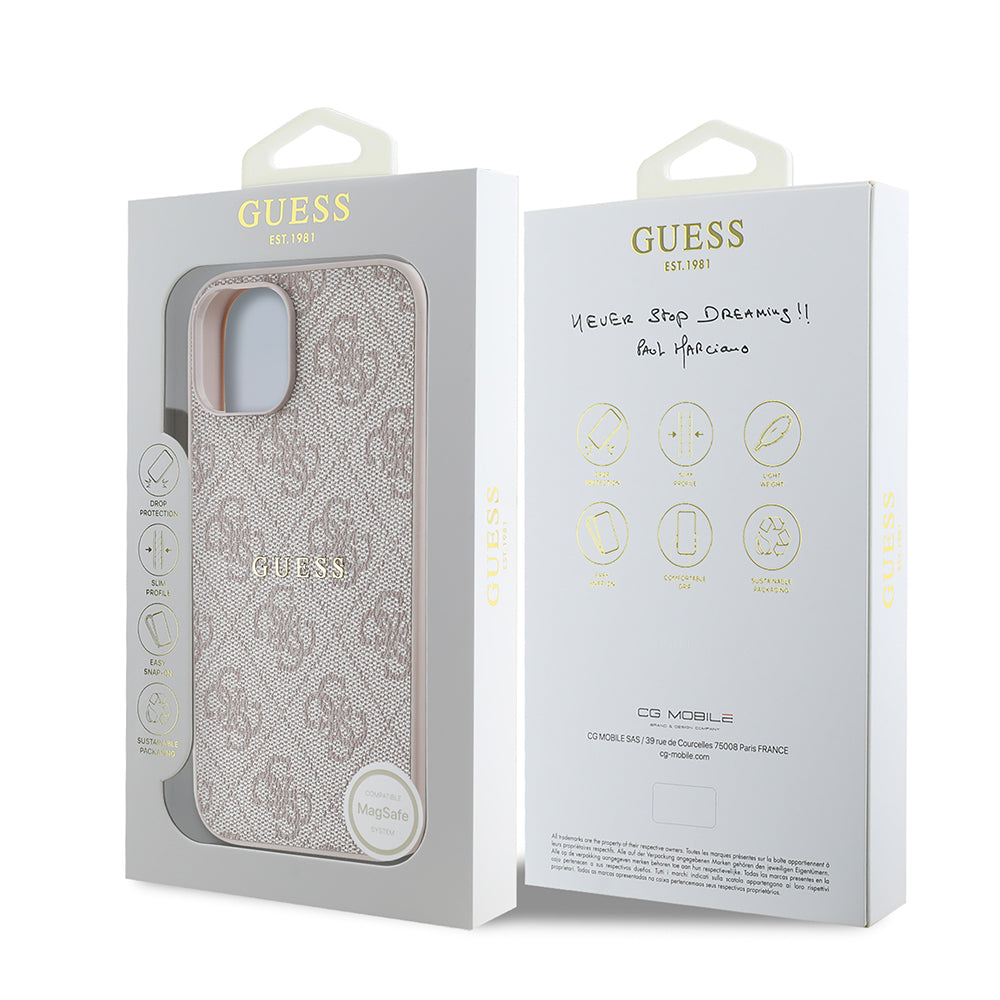 iPhone 14 Kılıf Guess Orijinal Lisanslı M-safe Şarj Özellikli 4G Desen Yazı Logolu Kılıf