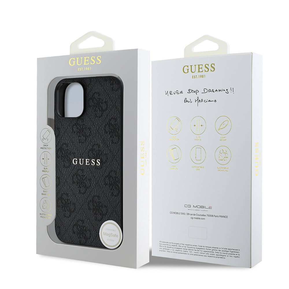 iPhone 14 Kılıf Guess Orijinal Lisanslı M-safe Şarj Özellikli 4G Desen Yazı Logolu Kılıf