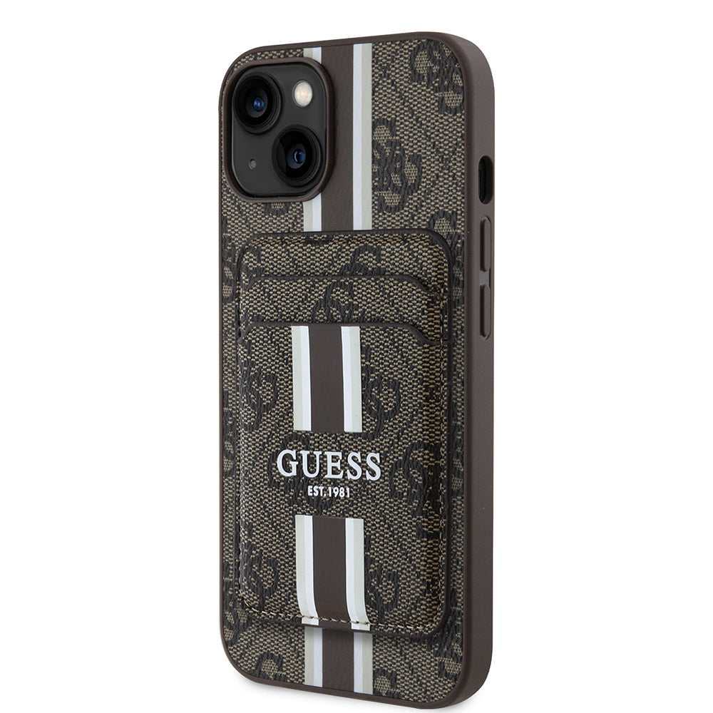 iPhone 14 Kılıf Guess Orijinal Lisanslı M-safe Şarj Özellikli 4G Desenli Çizgili Kartlıklı Kılıf