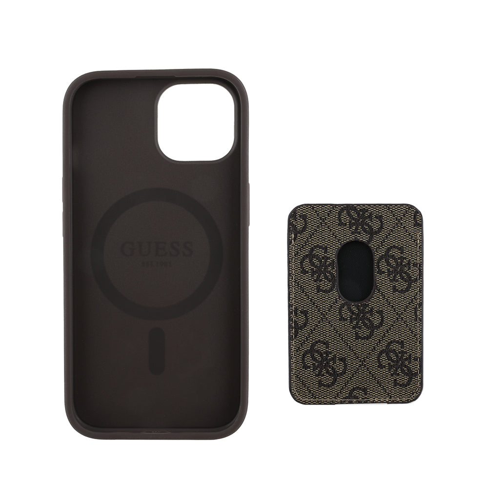 iPhone 14 Kılıf Guess Orijinal Lisanslı M-safe Şarj Özellikli 4G Desenli Çizgili Kartlıklı Kılıf