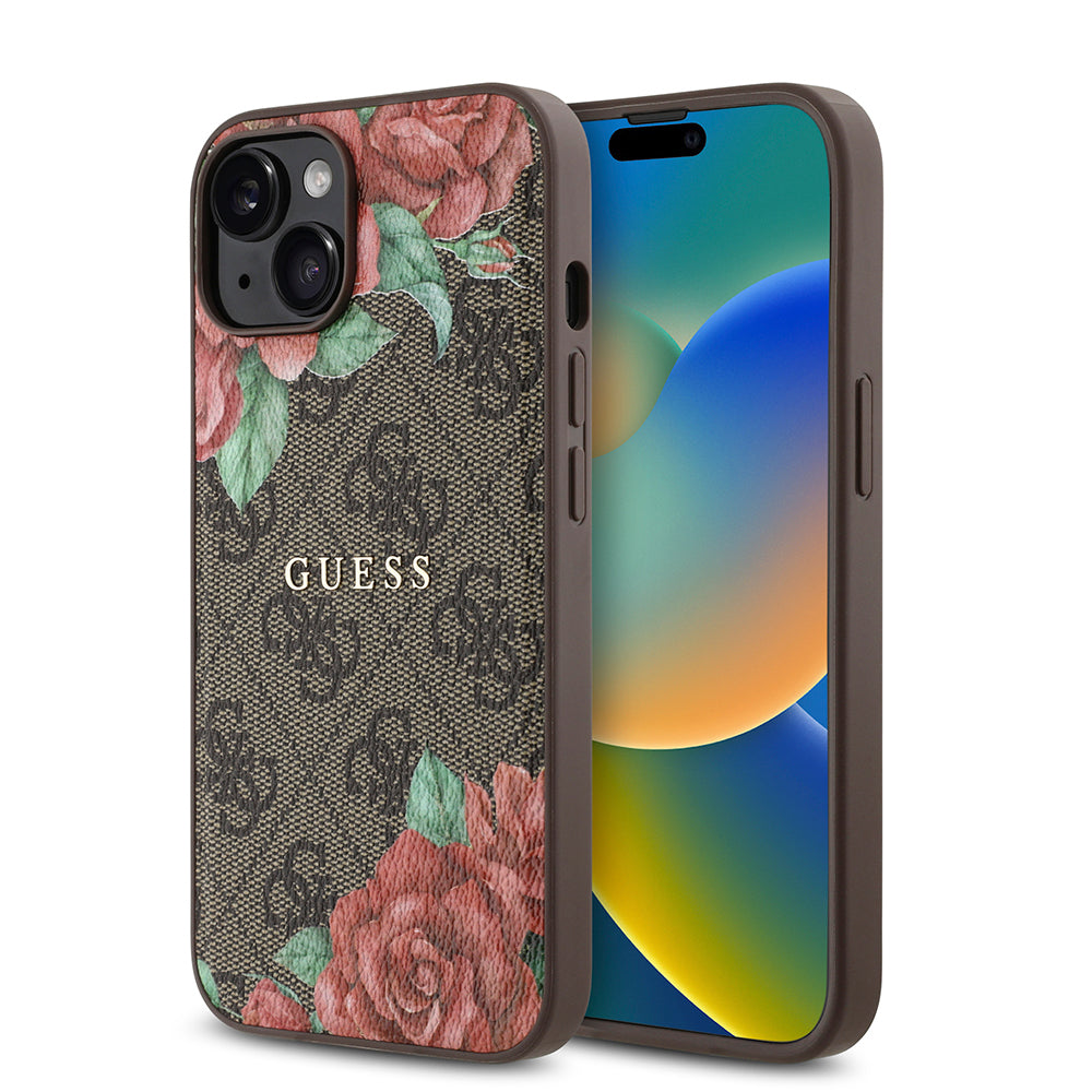 iPhone 14 Kılıf Guess Orijinal Lisanslı M-safe Şarj Özellikli Gül Baskılı 4G Desenli Yazı Logolu Kılıf