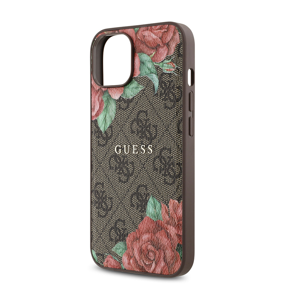 iPhone 14 Kılıf Guess Orijinal Lisanslı M-safe Şarj Özellikli Gül Baskılı 4G Desenli Yazı Logolu Kılıf