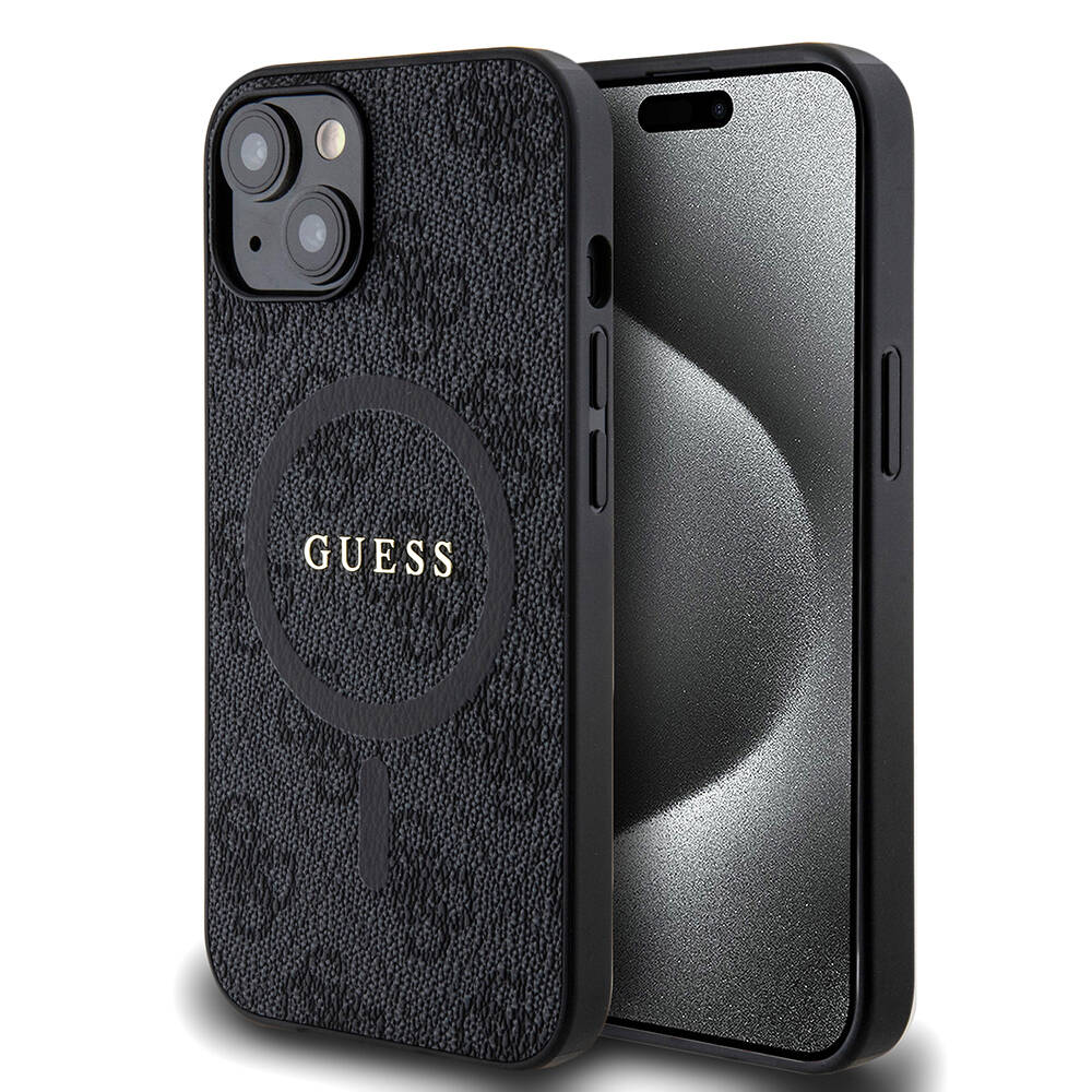iPhone 14 Kılıf Guess Orijinal Lisanslı M-safe Şarj Özellikli PU Halkalı 4G Desenli Yazı Logolu Kılıf