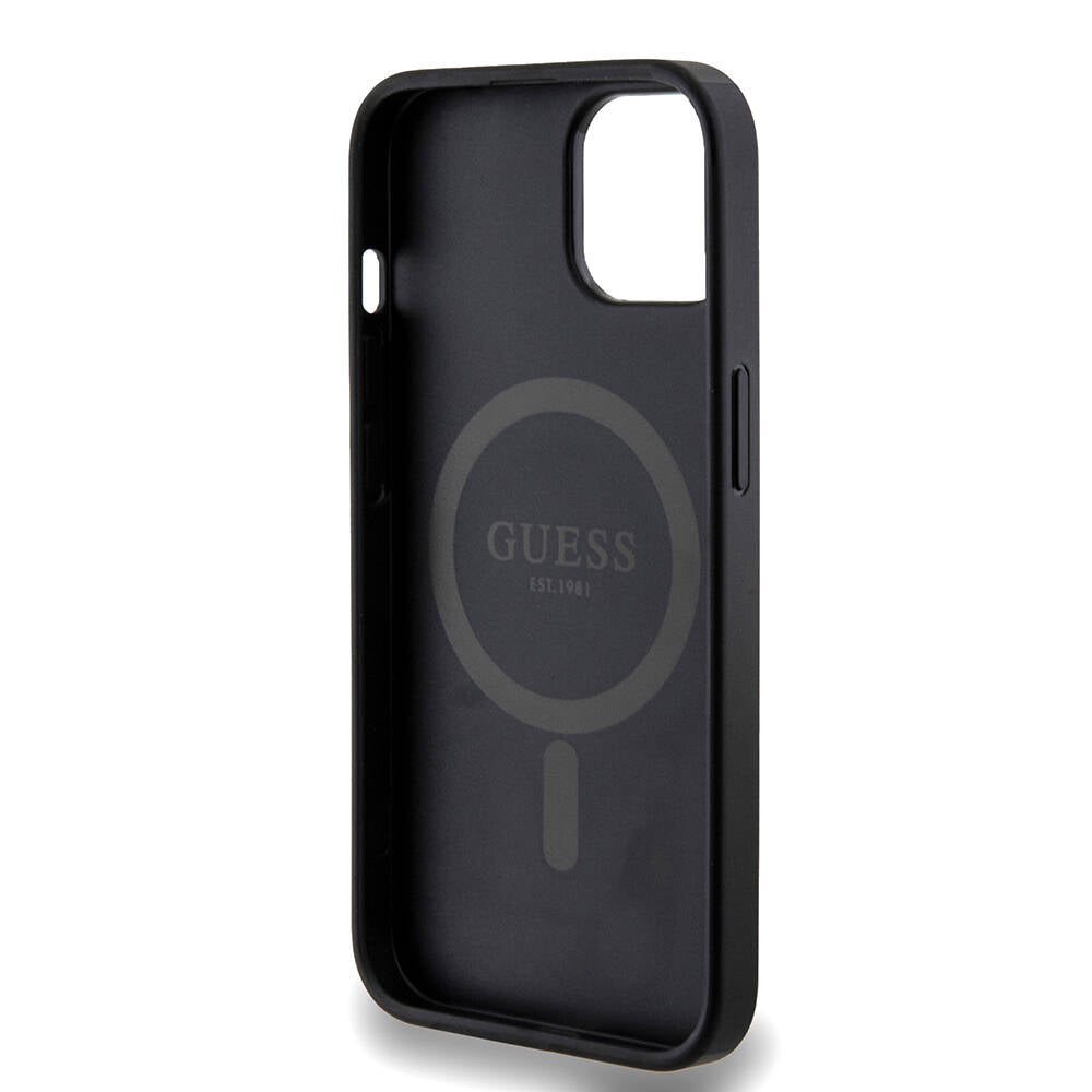 iPhone 14 Kılıf Guess Orijinal Lisanslı M-safe Şarj Özellikli PU Halkalı 4G Desenli Yazı Logolu Kılıf