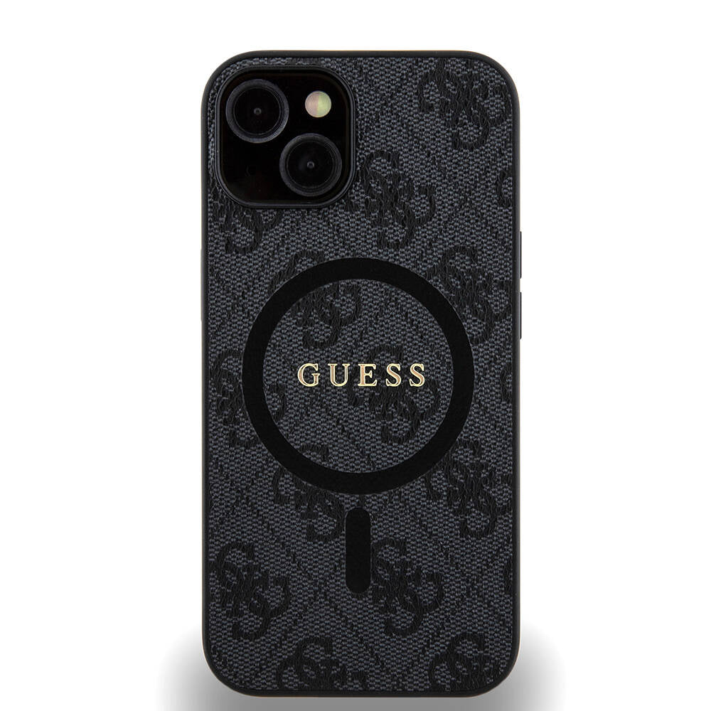 iPhone 14 Kılıf Guess Orijinal Lisanslı M-safe Şarj Özellikli PU Halkalı 4G Desenli Yazı Logolu Kılıf