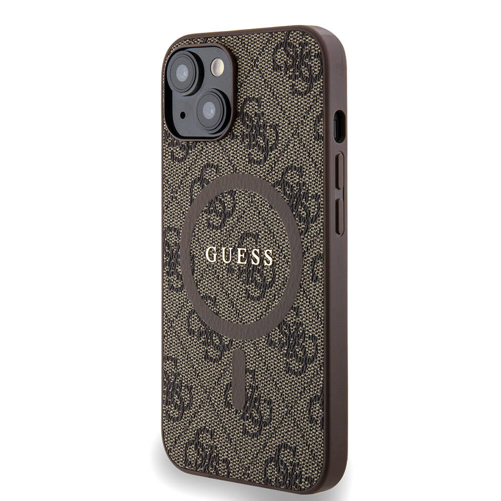 iPhone 14 Kılıf Guess Orijinal Lisanslı M-safe Şarj Özellikli PU Halkalı 4G Desenli Yazı Logolu Kılıf