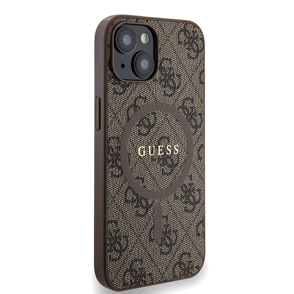iPhone 14 Kılıf Guess Orijinal Lisanslı M-safe Şarj Özellikli PU Halkalı 4G Desenli Yazı Logolu Kılıf