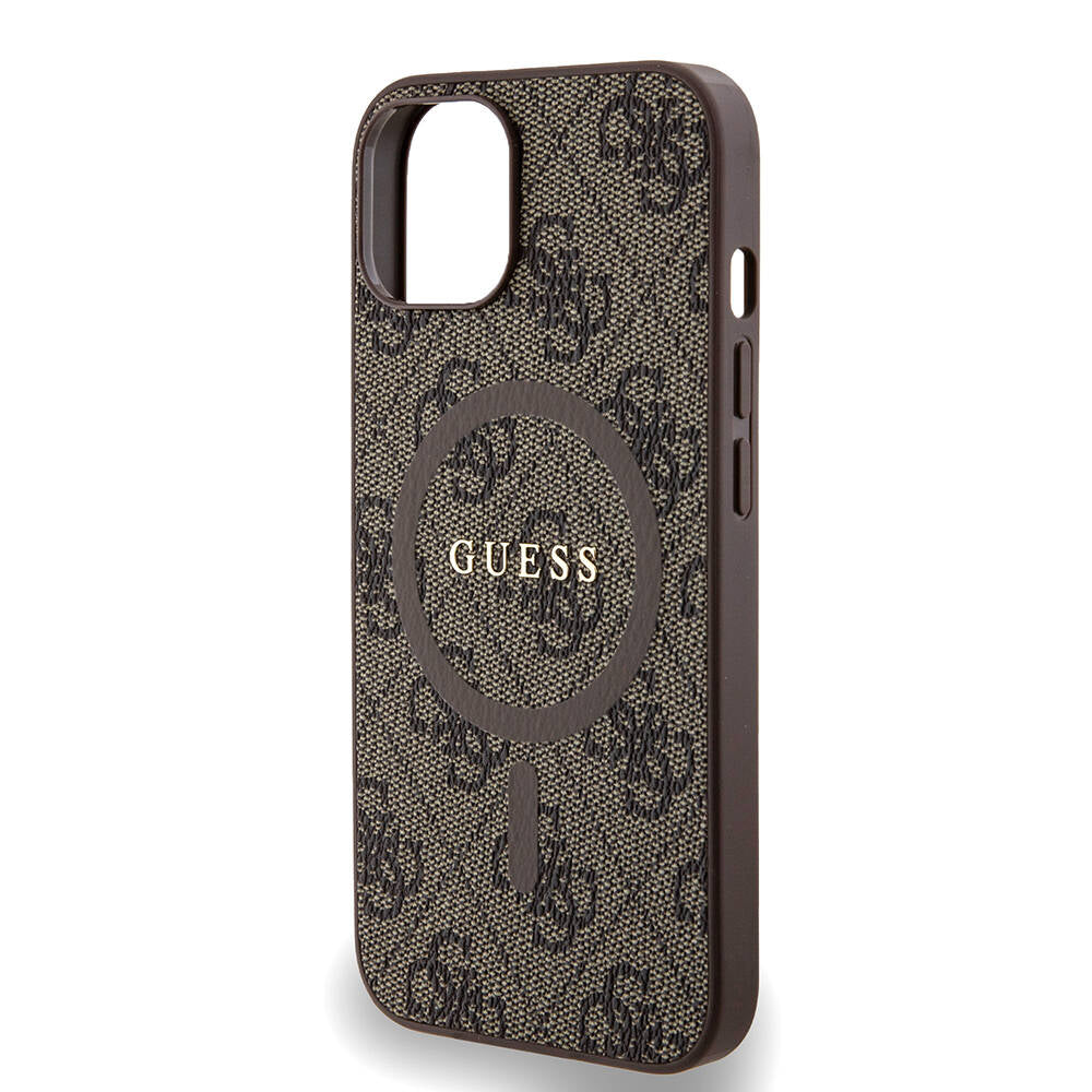 iPhone 14 Kılıf Guess Orijinal Lisanslı M-safe Şarj Özellikli PU Halkalı 4G Desenli Yazı Logolu Kılıf