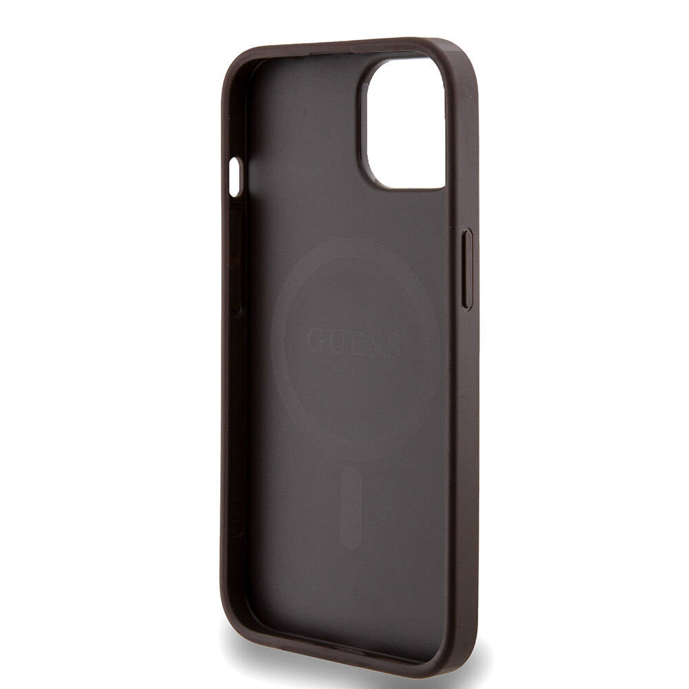 iPhone 14 Kılıf Guess Orijinal Lisanslı M-safe Şarj Özellikli PU Halkalı 4G Desenli Yazı Logolu Kılıf