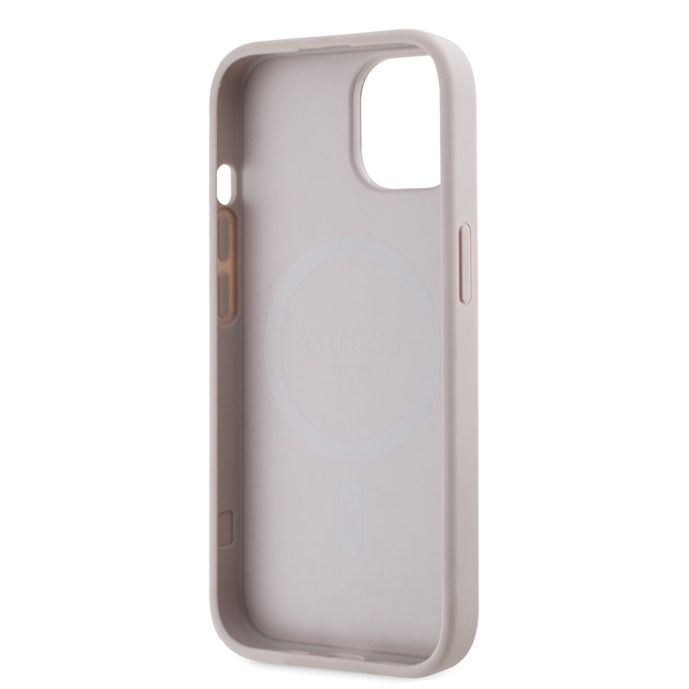iPhone 14 Kılıf Guess Orijinal Lisanslı M-safe Şarj Özellikli PU Üçgen Logo 4G Desenli Kılıf