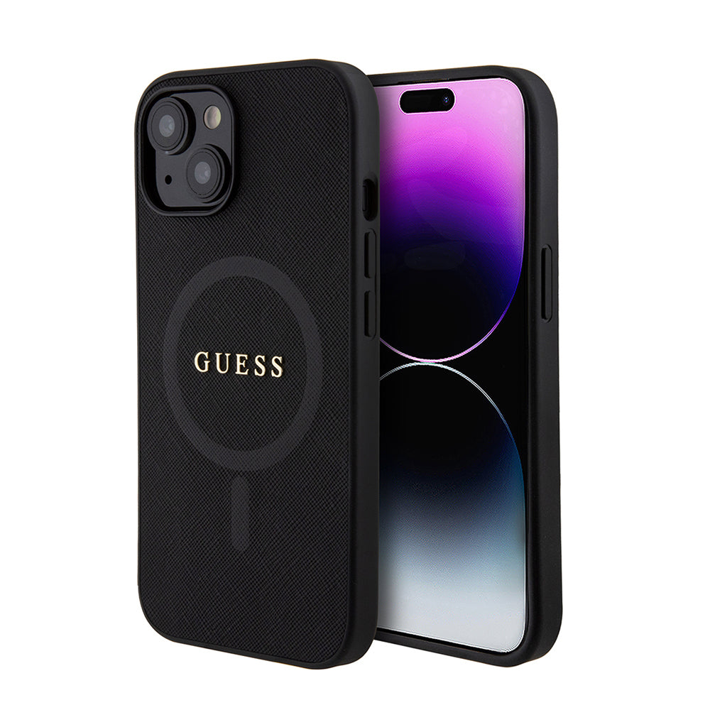 iPhone 14 Kılıf Guess Orijinal Lisanslı M-safe Şarj Özellikli Yazı Logolu Saffiano Classic Kılıf